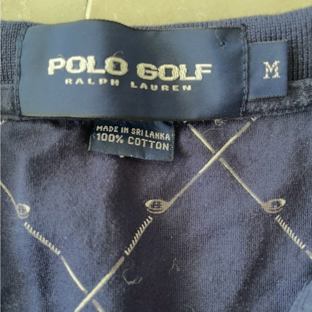 Polo Ralph Lauren Golf Shirt Size Medium Blue White Color Cotton Short Sleeve - Picture 6 of 7